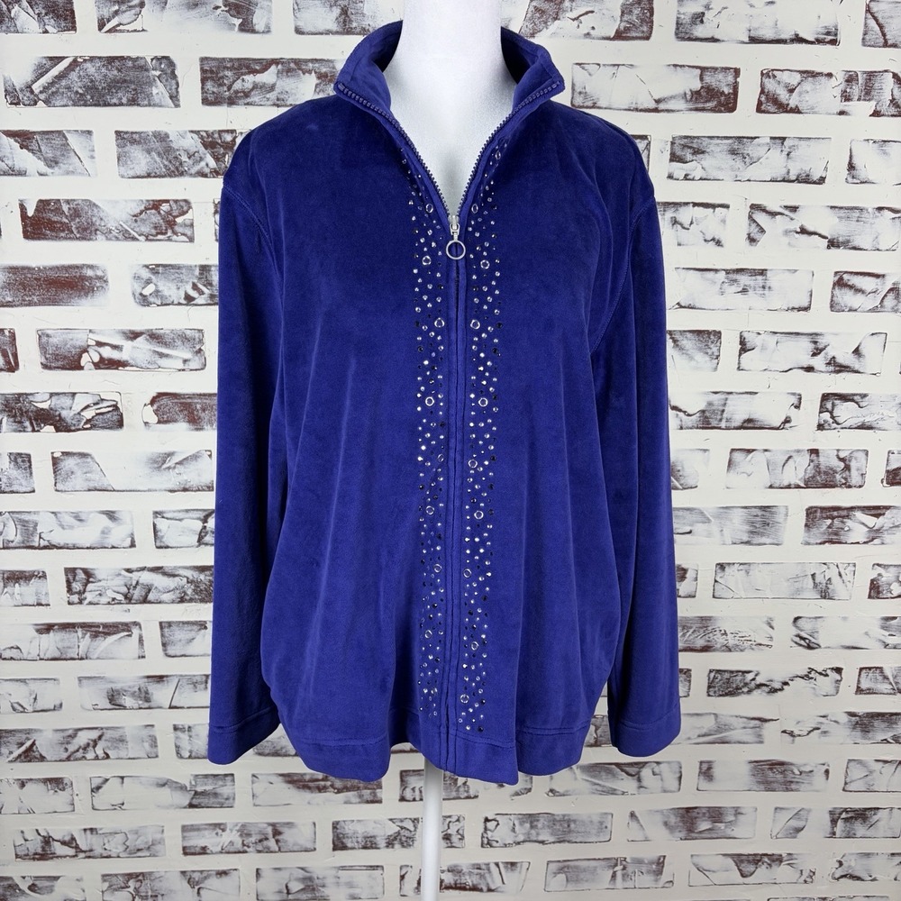 Alfred Dunner Woman's Velour Jacket Size 10 Purple Vacation Resort Piece Tennis